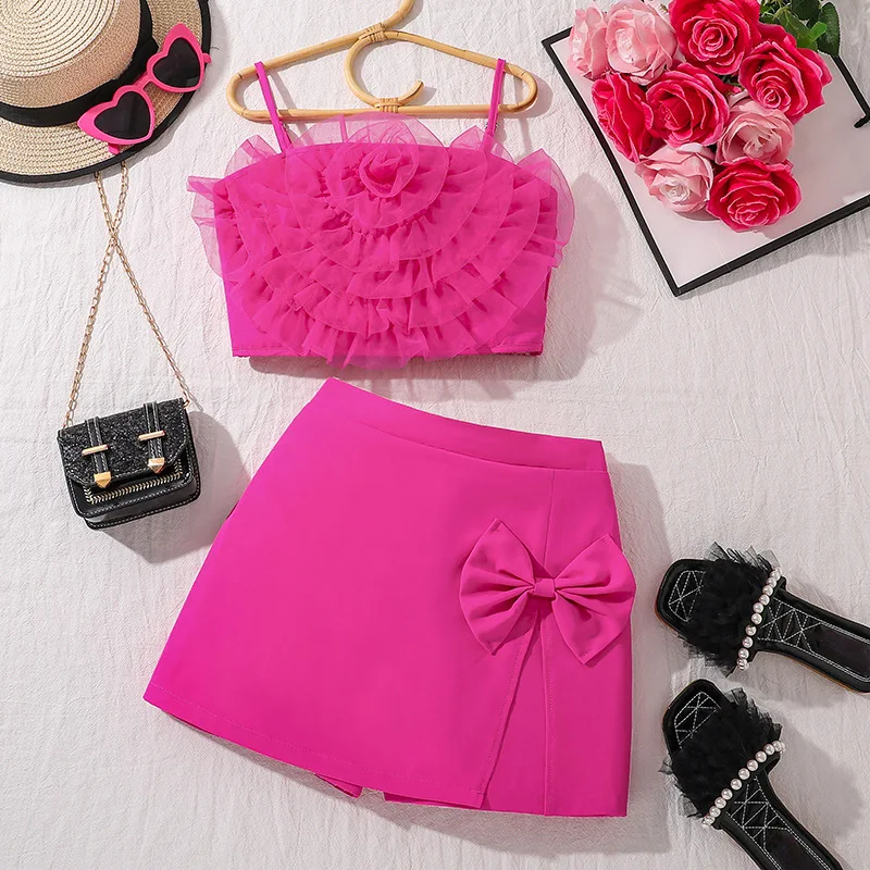 2025 Summer Child Clothes Sets Sleeveless Ruffles Tops Bow Rose Red Skirts 2 Piece Sets Designer Girls Clothes Sets 8-12T
2025 Summer Child Clothes Sets Sleeveless Ruffles Tops Bow Rose Red Skirts 2 Piece Sets Designer Girls Clothes Sets 8-12T