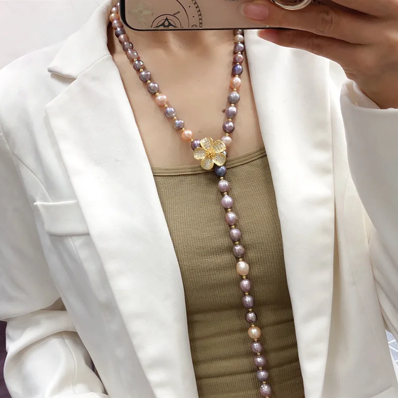 Natural 9-10mm mix Purple Baroque Pearl Necklace Long Sweater Chain Women Versatile Fashion Jewelry Autumn Winter Temperament
Natural 9-10mm mix Purple Baroque Pearl Necklace Long Sweater Chain Women Versatile Fashion Jewelry Autumn Winter Temperament