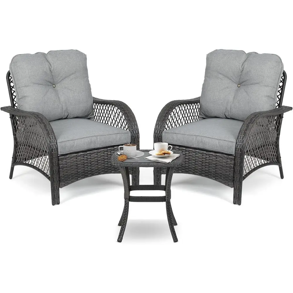 Gray All-Weather Outdoor Sofa Set with PE Rattan Chairs and Upholstered Seat, Backrest, and Coffee Table for Patio, Bistro, Gard
Gray All-Weather Outdoor Sofa Set with PE Rattan Chairs and Upholstered Seat, Backrest, and Coffee Table for Patio, Bistro, Gard