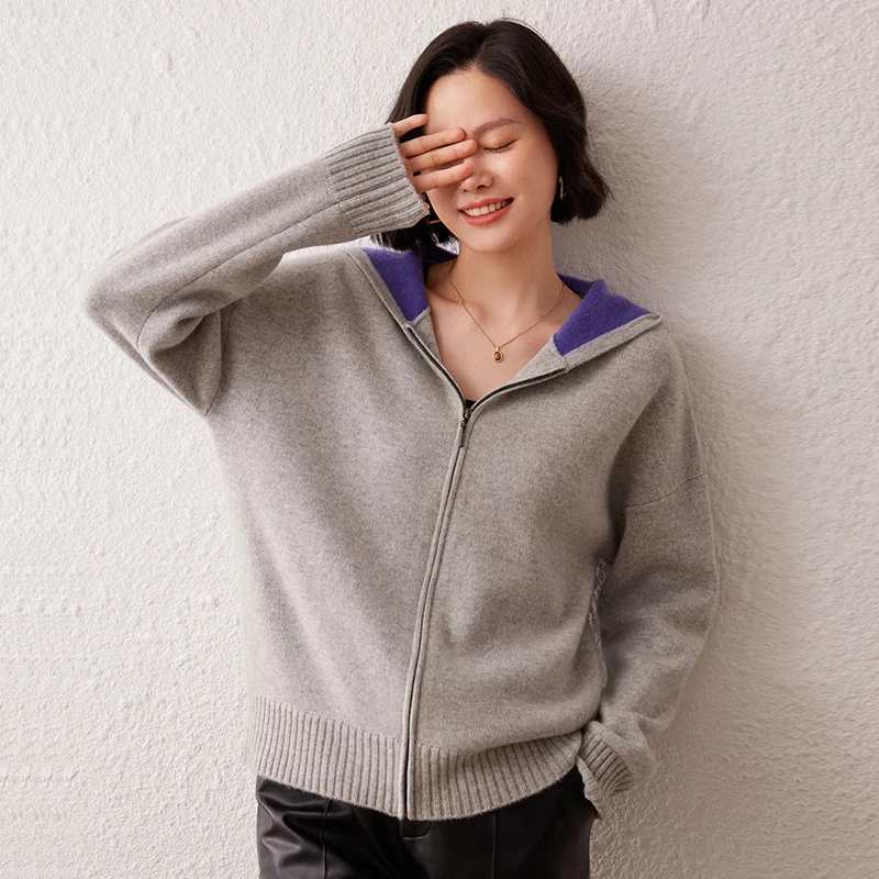 Autumn And Winter 100% Cashmere Hooded Knitted Cardigan Jacket New Fashion Versatile Zippered Warm Casual Cashmere Sweater
Autumn And Winter 100% Cashmere Hooded Knitted Cardigan Jacket New Fashion Versatile Zippered Warm Casual Cashmere Sweater