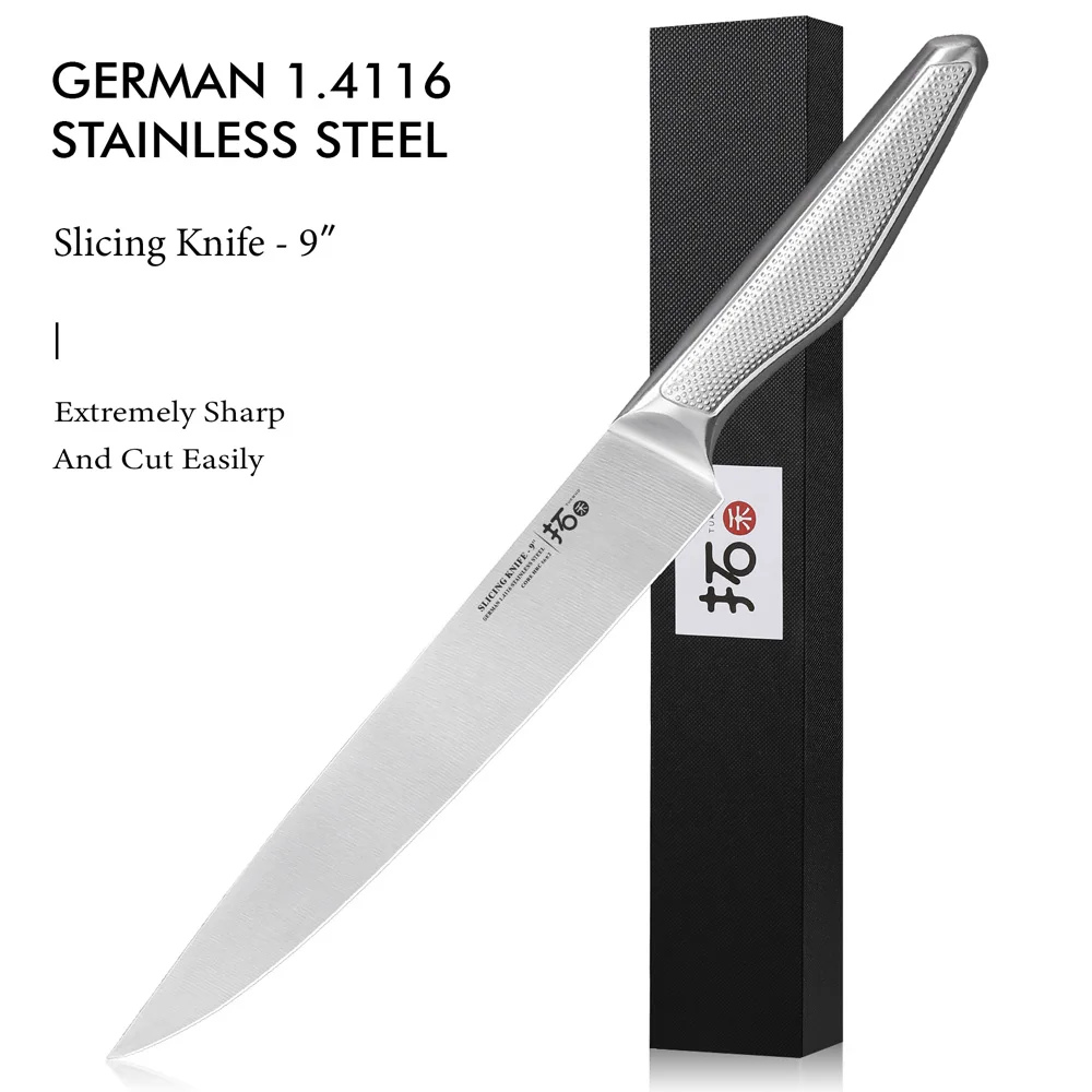 TURWHO 9 Inch Slicing Knife German 1.4116 Steel Profesional Kitchen Chef Knives 304 Stainless Steel Handle Kitchen Carving Knife
TURWHO 9 Inch Slicing Knife German 1.4116 Steel Profesional Kitchen Chef Knives 304 Stainless Steel Handle Kitchen Carving Knife