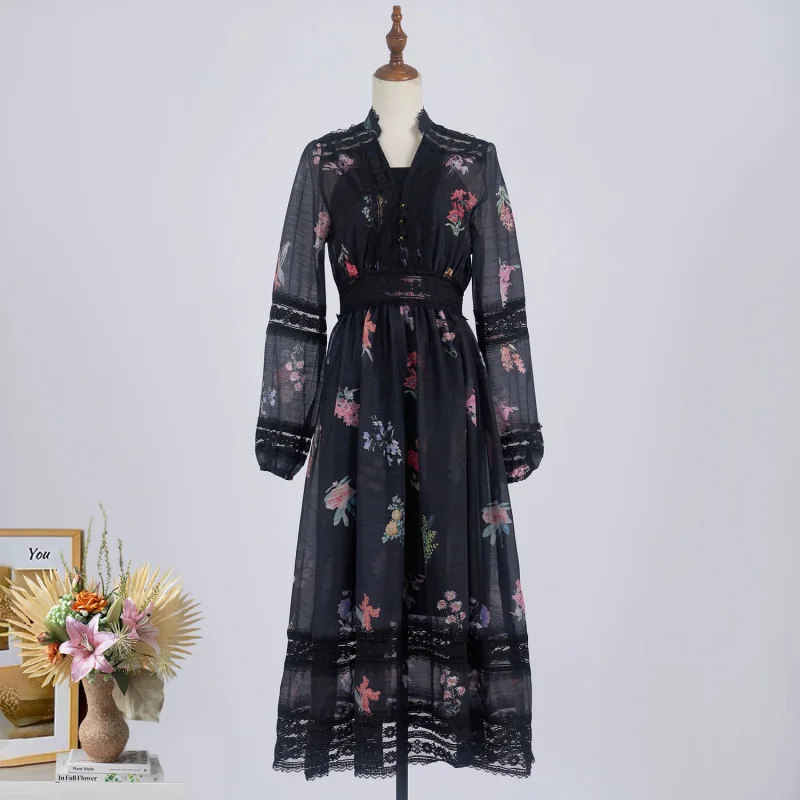 Real Shot Australian Design New Printed Black Stitching Lace High-End Large Swing Temperament Dress
Real Shot Australian Design New Printed Black Stitching Lace High-End Large Swing Temperament Dress