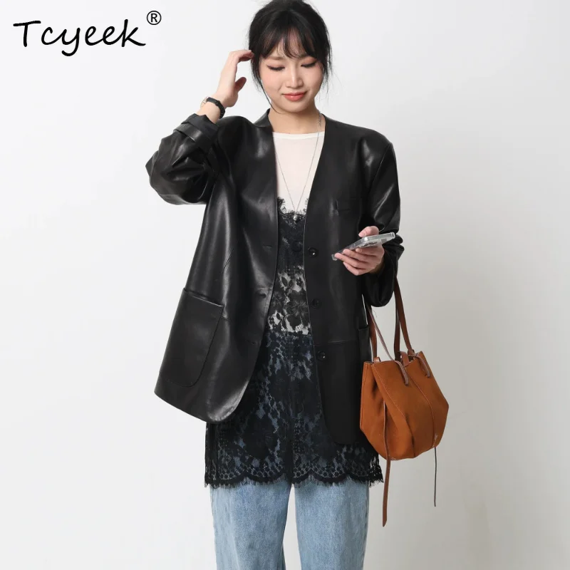 Tcyeek Real Leather Jacket Woman Clothing Spring Autumn Sheepskin Suit Coat Women Fashion 2026 New Style V-neck Casaco Feminino
Tcyeek Real Leather Jacket Woman Clothing Spring Autumn Sheepskin Suit Coat Women Fashion 2026 New Style V-neck Casaco Feminino