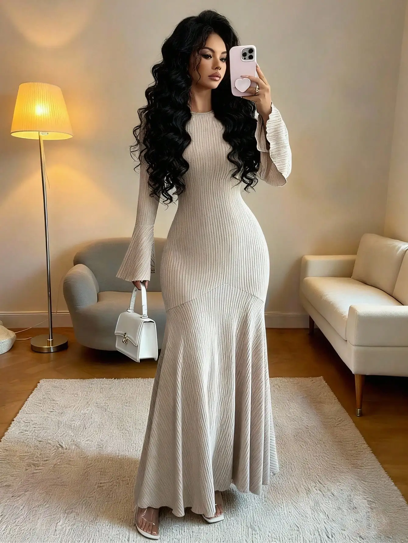Women's Elegant Stretchy Fitted Mermaid Hem Ruffle Sleeve Long Dress for Autumn Winter
Women's Elegant Stretchy Fitted Mermaid Hem Ruffle Sleeve Long Dress for Autumn Winter