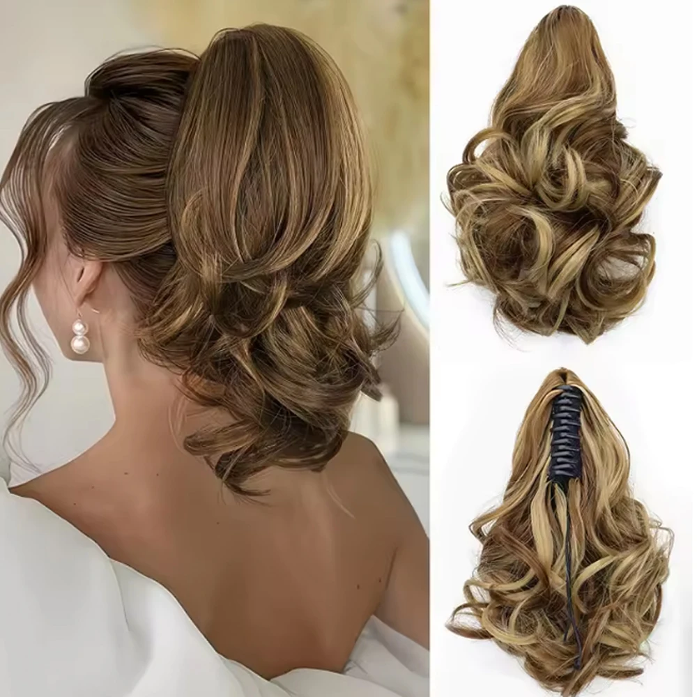 Ladies' 12 inch short claw clip ponytail extension, synthetic curly wavy ponytail wig
Ladies' 12 inch short claw clip ponytail extension, synthetic curly wavy ponytail wig