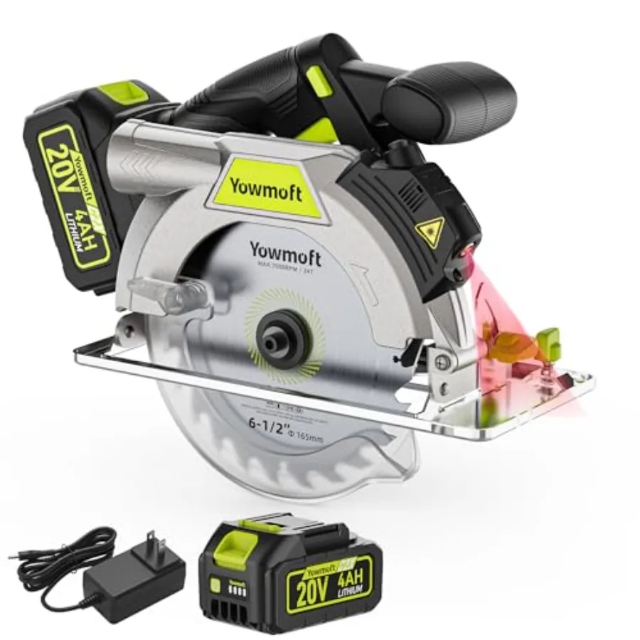 20V Cordless Circular Saw with 6-1/2-Inch Blade 5600Rpm Brushless Battery Circular Saw with LED Light and Red Beam Guide and Ba
20V Cordless Circular Saw with 6-1/2-Inch Blade 5600Rpm Brushless Battery Circular Saw with LED Light and Red Beam Guide and Ba