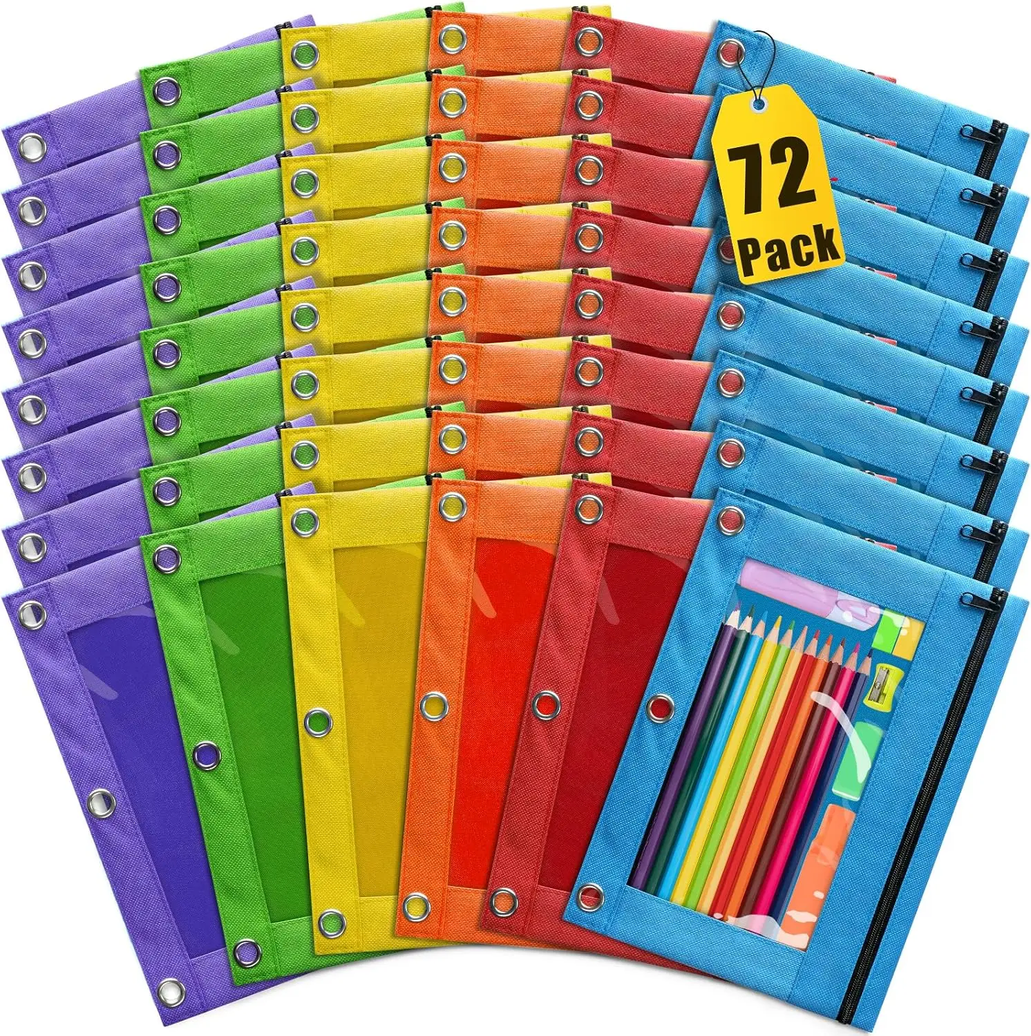 72 Pack Pencil Pouches for 3 Ring Binder, Clear Window Zipper Pencil Case Bulk, 6 Assorted Colors, Multi-Purpose Storage Bag for School Office Supplies
72 Pack Pencil Pouches for 3 Ring Binder, Clear Window Zipper Pencil Case Bulk, 6 Assorted Colors, Multi-Purpose Storage Bag for School Office Supplies