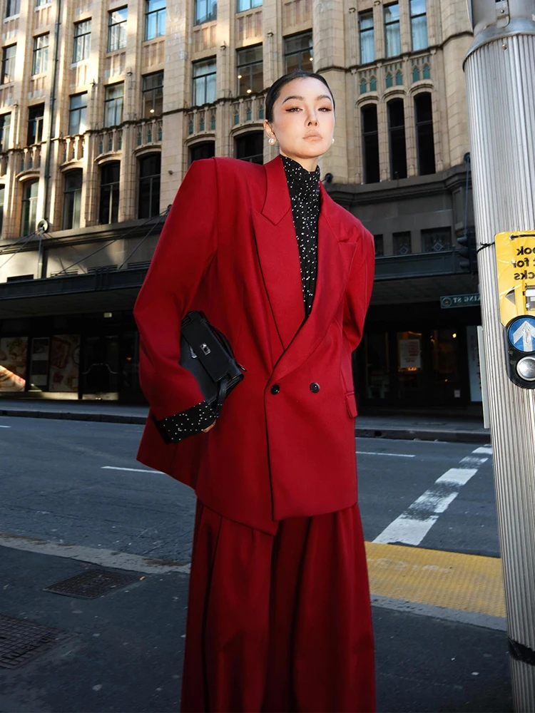 Red Suit Set Women's High Waist Wide Leg Pants Outfit Fashionable Shapeless Style Long Sleeve Button up French Style Autumn Wear
Red Suit Set Women's High Waist Wide Leg Pants Outfit Fashionable Shapeless Style Long Sleeve Button up French Style Autumn Wear