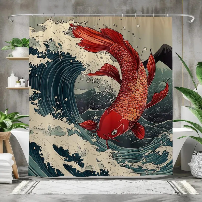 Red Koi Fish Shower Curtain Japanese Wave Design, Bold Zen Ocean Bathroom Art, Lucky Fish Decor, Masculine Asian Style Gift Him
Red Koi Fish Shower Curtain Japanese Wave Design, Bold Zen Ocean Bathroom Art, Lucky Fish Decor, Masculine Asian Style Gift Him