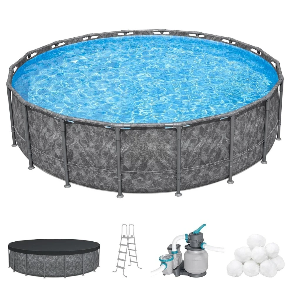 18' X 52" Above Ground Pool, Round Metal Frame Outdoor Swimming Pool Set with Sand Filter Pump, Ladder, Customized
18' X 52" Above Ground Pool, Round Metal Frame Outdoor Swimming Pool Set with Sand Filter Pump, Ladder, Customized