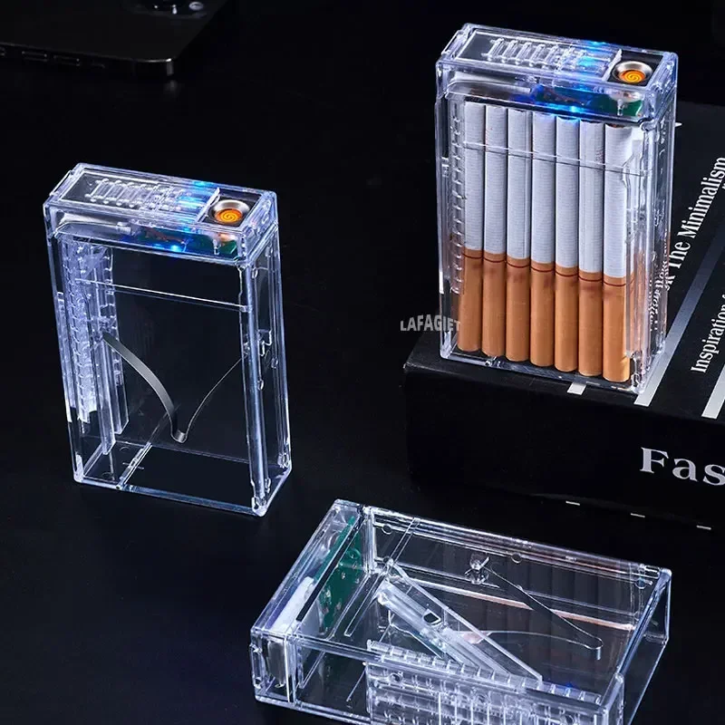 Transparent Cigarette Case with Lighter Automatic All-in-one Machine 20 Standard Cigarettes Creative Windproof Tungsten Ignition
Transparent Cigarette Case with Lighter Automatic All-in-one Machine 20 Standard Cigarettes Creative Windproof Tungsten Ignition