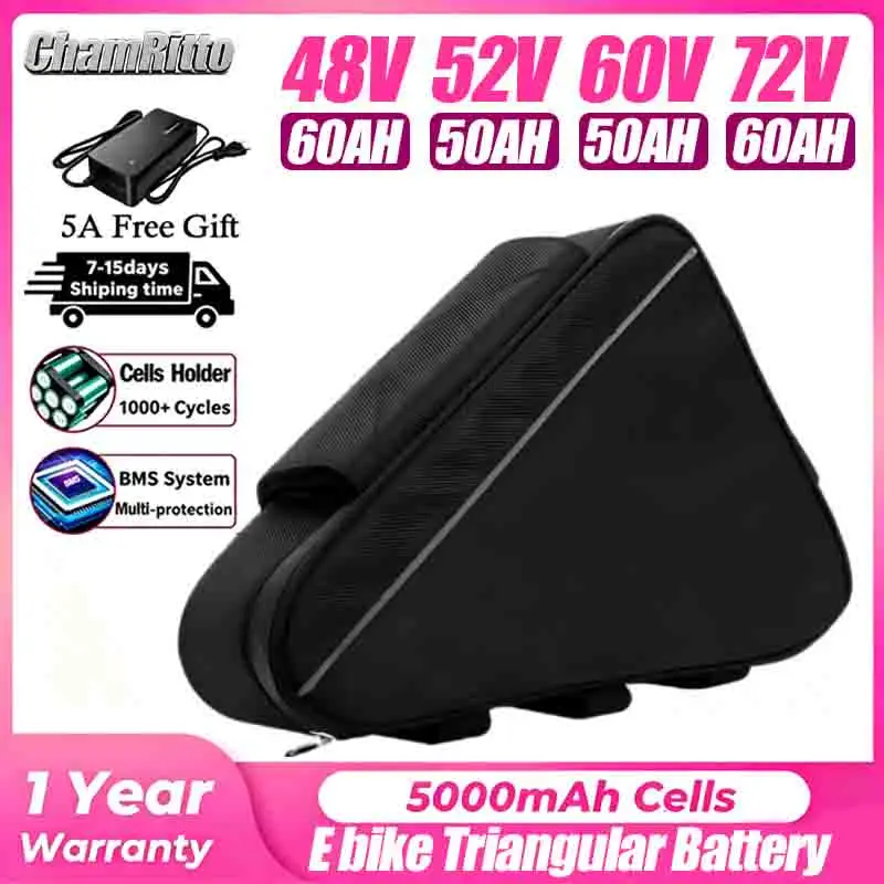 Electric Bike Triangle Cham-Ride 48V 60AH 18650 Battery 52V 72V 60V 50ah 40ah 30AH 100A BMS Huge Capacity 3000W Super Powerful
Electric Bike Triangle Cham-Ride 48V 60AH 18650 Battery 52V 72V 60V 50ah 40ah 30AH 100A BMS Huge Capacity 3000W Super Powerful