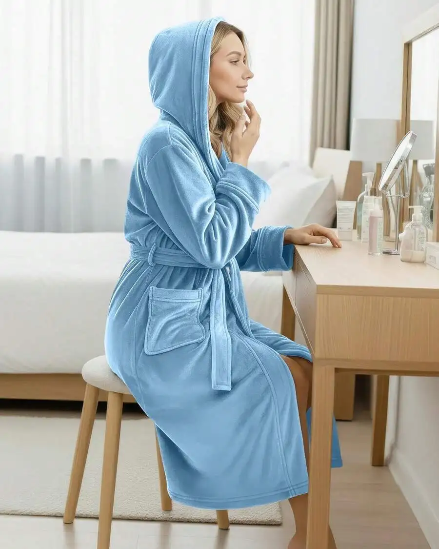 Soft Fleece Hooded Robe For Women Thick Warm Bathrobe Loose Lounge Wear
Soft Fleece Hooded Robe For Women Thick Warm Bathrobe Loose Lounge Wear