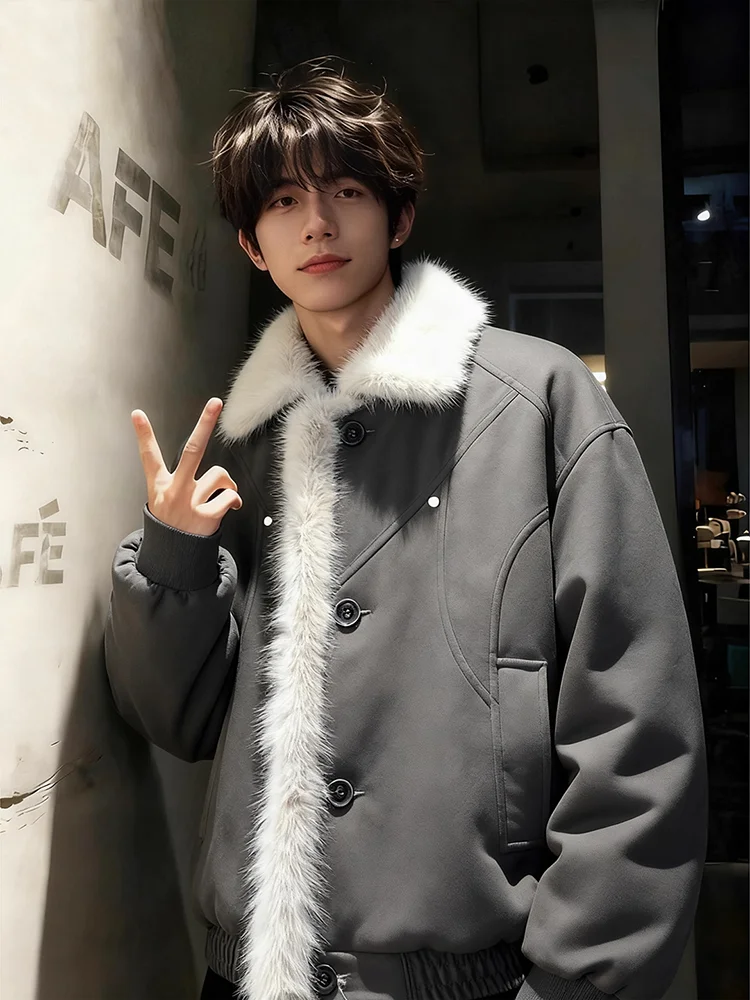 American Sle Men's ort Thiened Cotton Jaet with Fce And Large Fur Collar for Winter Warm And Sli
American Sle Men's ort Thiened Cotton Jaet with Fce And Large Fur Collar for Winter Warm And Sli