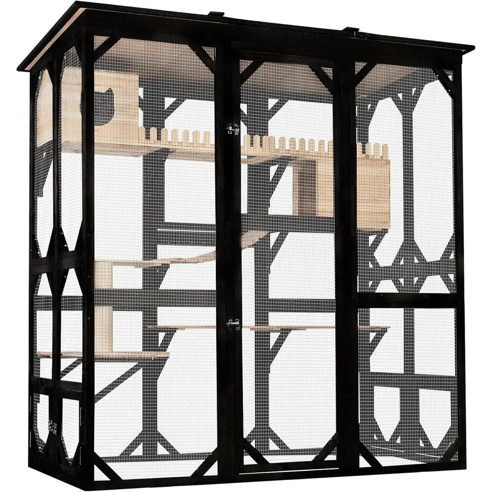 Weatherproof Outdoor Cat Enclosure - Wooden Walk-in Cage for Multiple Cats with Asphalt Roof
Weatherproof Outdoor Cat Enclosure - Wooden Walk-in Cage for Multiple Cats with Asphalt Roof