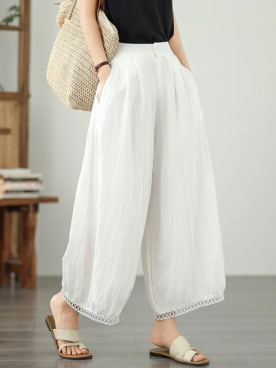 Summer New plus Size Women's High Waist Wide Leg Pants Pure Color Straight Casual Trousers Lace Splicing Loose Fit Trousers
Summer New plus Size Women's High Waist Wide Leg Pants Pure Color Straight Casual Trousers Lace Splicing Loose Fit Trousers