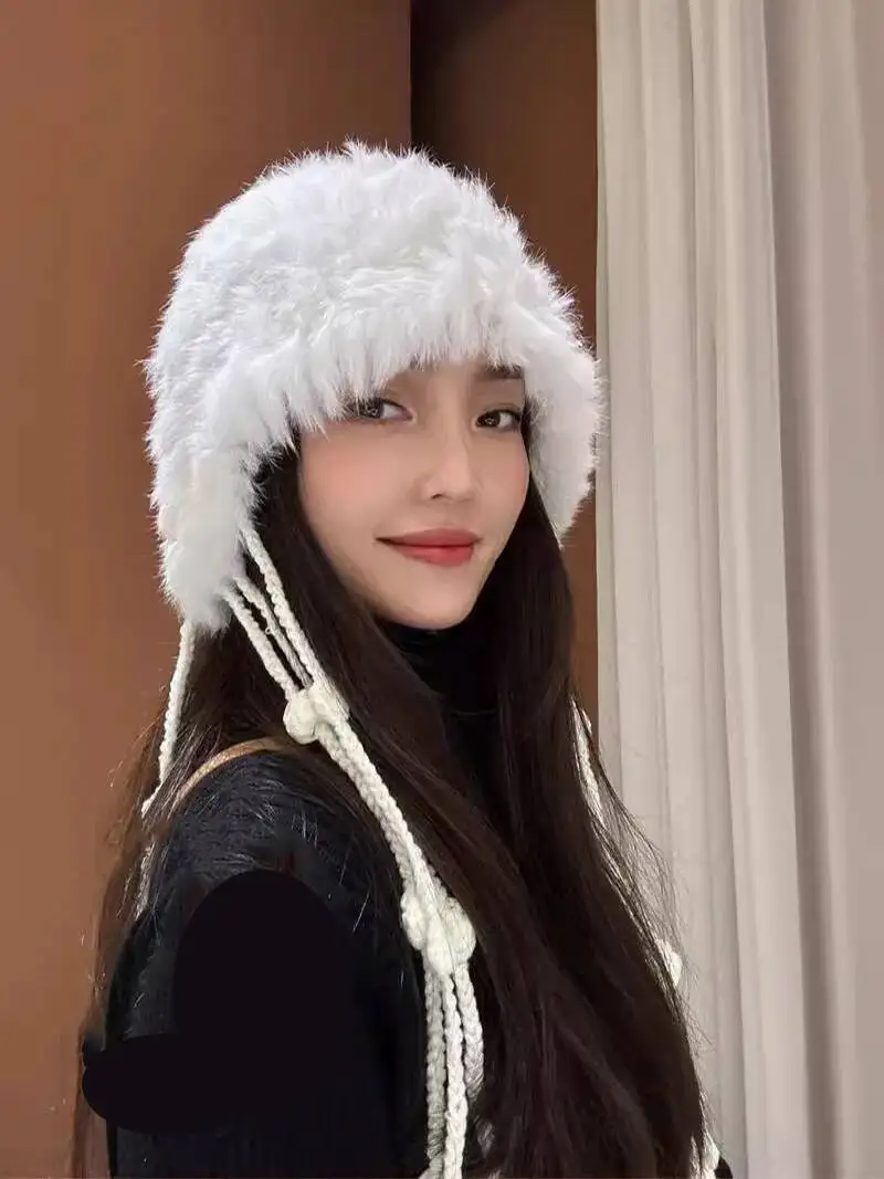 Fashion Rope Woven Rabbit Fur Earflap Hat Women Autumn Winter Warm Cap Loose Size Unisex Casual Travel Ski
Fashion Rope Woven Rabbit Fur Earflap Hat Women Autumn Winter Warm Cap Loose Size Unisex Casual Travel Ski