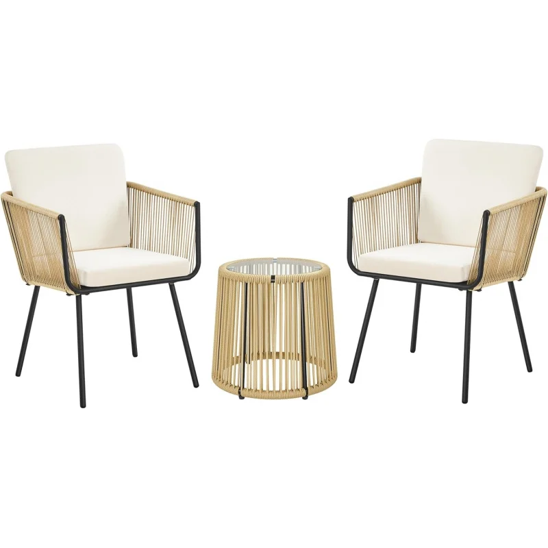 3PCS Outdoor PE Rattan Patio Bistro Set, All Weather Wicker Furniture, 2 Chairs with Thick Cushions & Tempered Glass Top Table
3PCS Outdoor PE Rattan Patio Bistro Set, All Weather Wicker Furniture, 2 Chairs with Thick Cushions & Tempered Glass Top Table