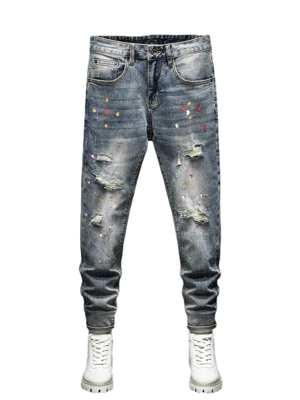 Vintage Cargo Korean Style Men's Skinny Jeans with Ripped Holes and Paint Splatters Cowboy Hip Hop Streetwear Denim Trousers Man
Vintage Cargo Korean Style Men's Skinny Jeans with Ripped Holes and Paint Splatters Cowboy Hip Hop Streetwear Denim Trousers Man