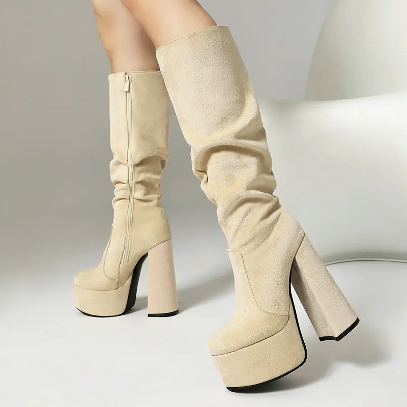 Super High Heels Platform Knee High Boots for Women Side Zipper Ruched Shaft Fashion Evening Party Thigh High Booties
Super High Heels Platform Knee High Boots for Women Side Zipper Ruched Shaft Fashion Evening Party Thigh High Booties