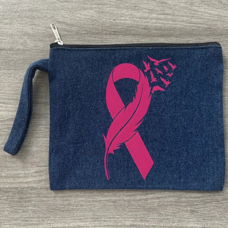 October Pink Breast Cancer Awareness Denim Fashion Makeup Bag Travel Storage Bag Canvas Printed Letter Zero Wallet, Small Item
October Pink Breast Cancer Awareness Denim Fashion Makeup Bag Travel Storage Bag Canvas Printed Letter Zero Wallet, Small Item