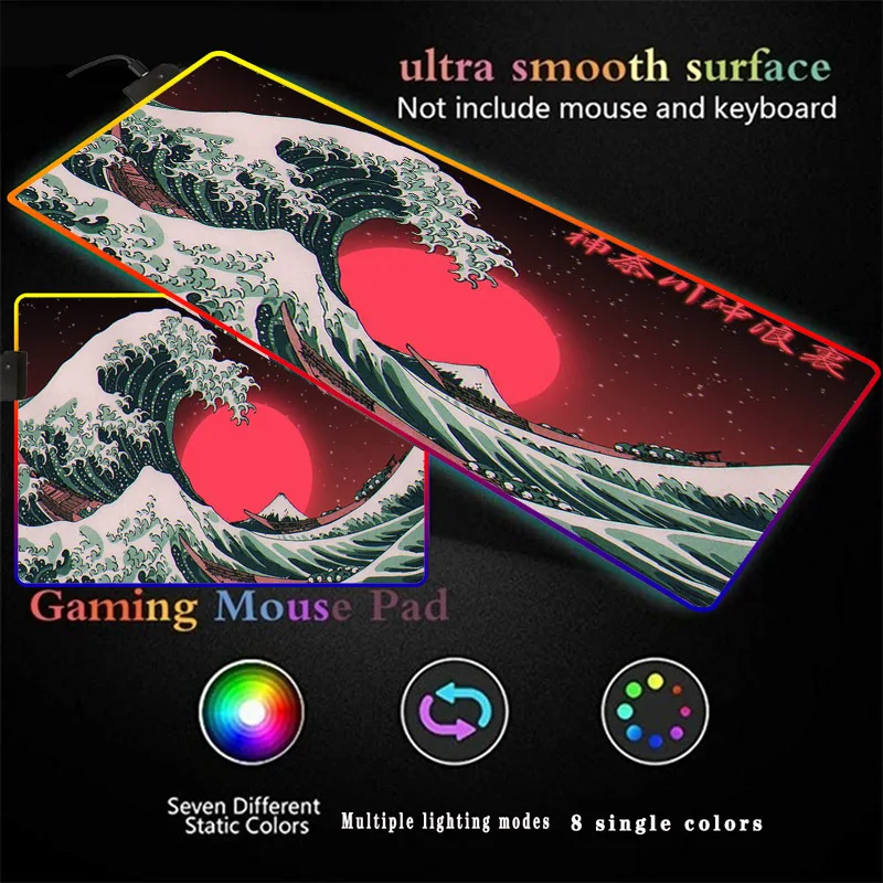 Japan Art Great Wave RGB Gaming Mousepad 14 Colors Large LED Lighting Mouse Pad Desk Pad Rubber Keyboard Mat Various Sizes DIY
Japan Art Great Wave RGB Gaming Mousepad 14 Colors Large LED Lighting Mouse Pad Desk Pad Rubber Keyboard Mat Various Sizes DIY