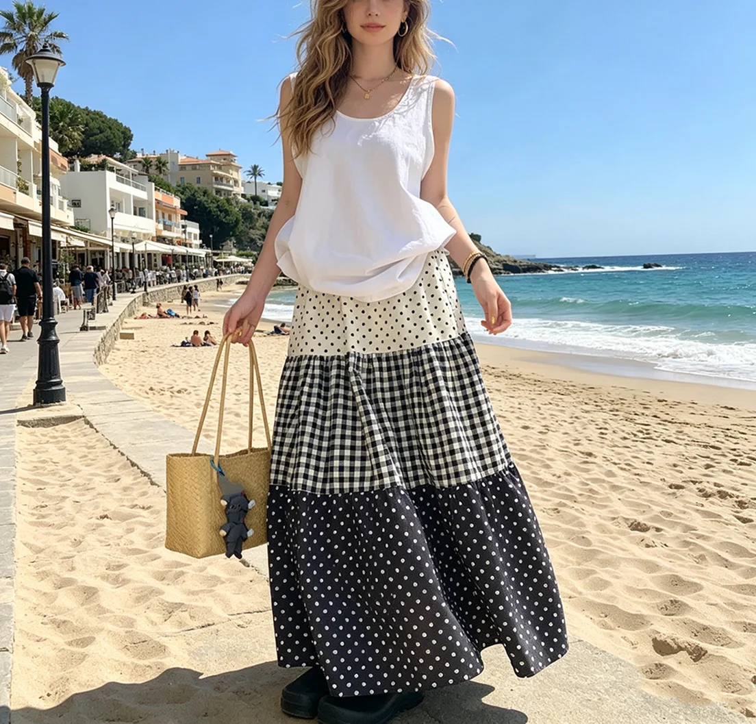 Casual Polka Dot & Plaid Tiered Skirt Women High Waist Swing Midi Skirt Harajuku Style Daily Wear
Casual Polka Dot & Plaid Tiered Skirt Women High Waist Swing Midi Skirt Harajuku Style Daily Wear