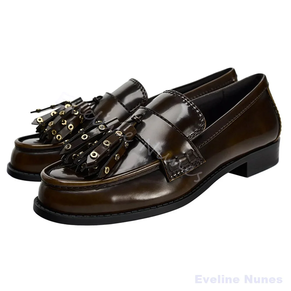 Spring Riveted Fringe Flats Women Brown Leather British Style Chunky Heel Slip On Loafers New Fashion Casual Leather Shoes
Spring Riveted Fringe Flats Women Brown Leather British Style Chunky Heel Slip On Loafers New Fashion Casual Leather Shoes