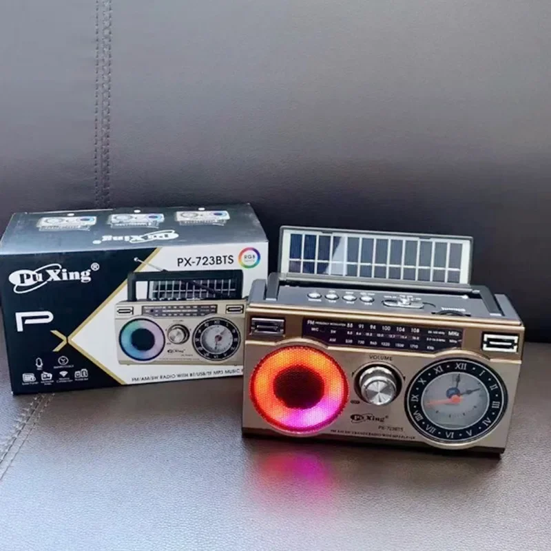 PX-723BTS Classic Style Portable Retro Radio Radio AM/FM/SW Multiband Receiver Clock Speakers USB TF Card Solar with Disco Light
PX-723BTS Classic Style Portable Retro Radio Radio AM/FM/SW Multiband Receiver Clock Speakers USB TF Card Solar with Disco Light