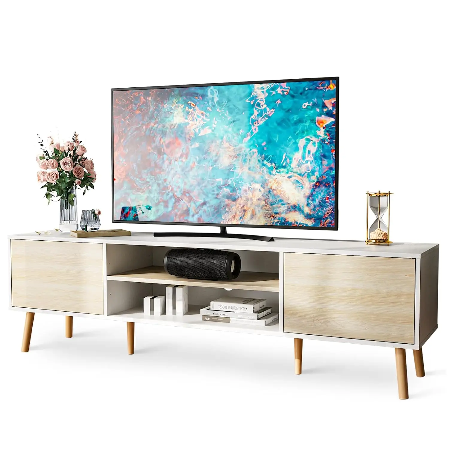 75in TV Stand Entertainment Center Storage Cabinet Media Console Wood Feet Living Room Bedroom Furniture White Oak, Customized
75in TV Stand Entertainment Center Storage Cabinet Media Console Wood Feet Living Room Bedroom Furniture White Oak, Customized