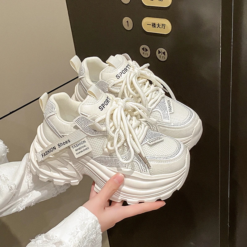 New 6.5CM Women Chunky Sneakers Spring Crystal Lace-up High Platform Shoes Breathable Sport Shoes Wedge Heel Casual Dad Shoes
New 6.5CM Women Chunky Sneakers Spring Crystal Lace-up High Platform Shoes Breathable Sport Shoes Wedge Heel Casual Dad Shoes