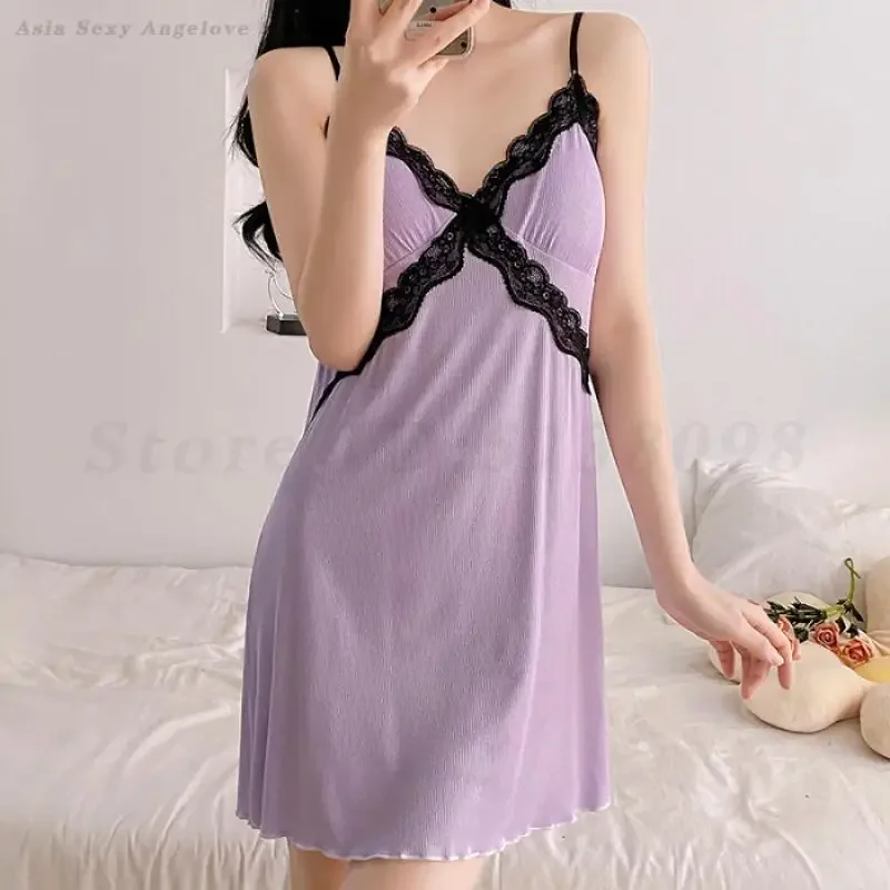Sexy Nightdress Lingerie Home Dress Summer New Modal Suspender Nightdress Soft Short Nightwear Slim Lace Trim Nighty Loungewear
Sexy Nightdress Lingerie Home Dress Summer New Modal Suspender Nightdress Soft Short Nightwear Slim Lace Trim Nighty Loungewear