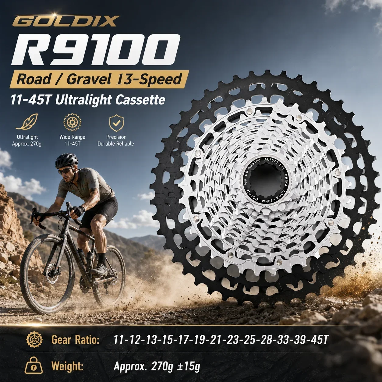 GOLDIX Ultralight Bicycle Cassette 13 Speed 11-45T Gravel Bike Freewheel HG Structure One-Piece Steel Flywheel All CNC Sprocket
GOLDIX Ultralight Bicycle Cassette 13 Speed 11-45T Gravel Bike Freewheel HG Structure One-Piece Steel Flywheel All CNC Sprocket