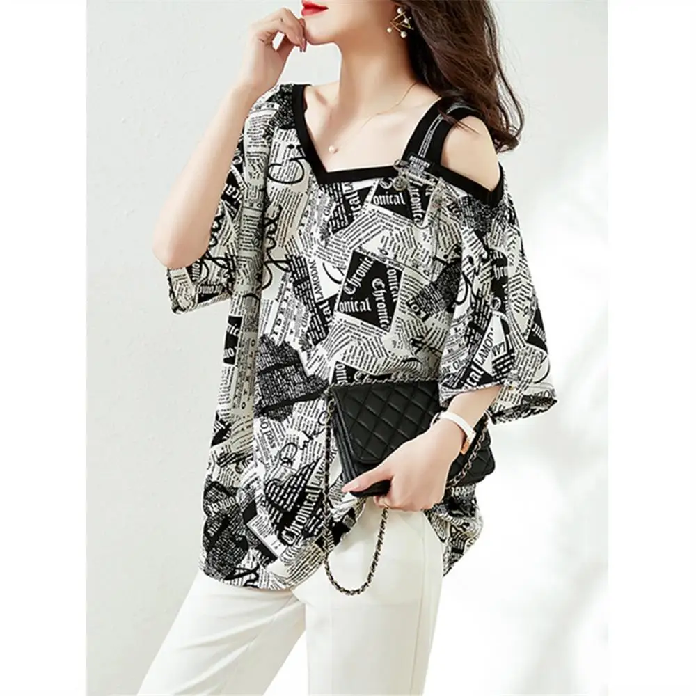 Unique Printed Short Sleeves Chiffon Strap Shirt Summer Spliced Mid Length Loose Slimming Elegant Tops Trendy Clothes for Women
Unique Printed Short Sleeves Chiffon Strap Shirt Summer Spliced Mid Length Loose Slimming Elegant Tops Trendy Clothes for Women