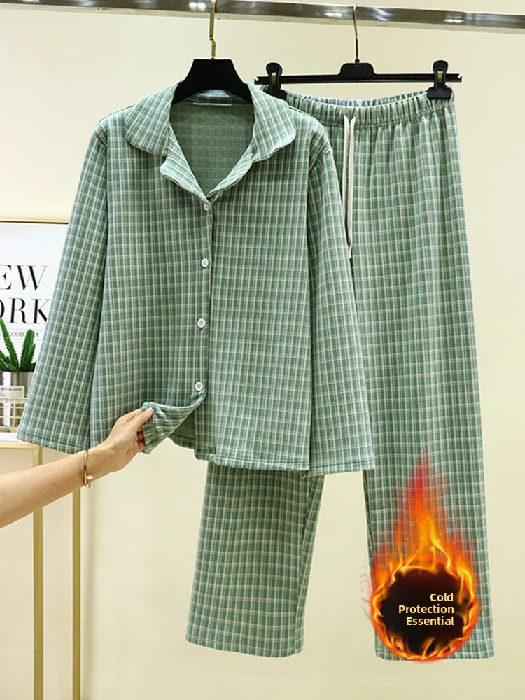 Thickened Fleece Lapel Open Cardigan Sleepwear Women's Autumn Winter Home Clothes Loose Warm Plaid Set Long Sleeve Thermal
Thickened Fleece Lapel Open Cardigan Sleepwear Women's Autumn Winter Home Clothes Loose Warm Plaid Set Long Sleeve Thermal