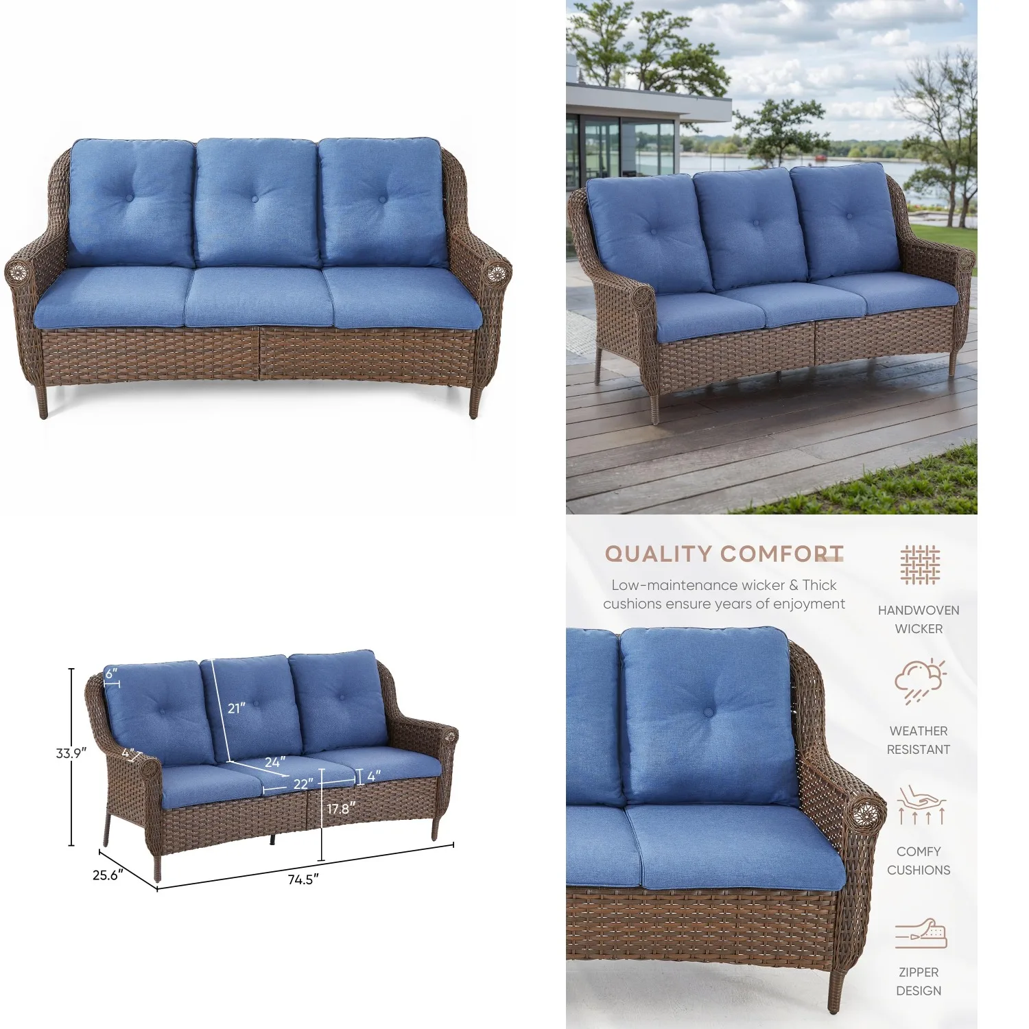 Heavy Duty All-Weather Rattan 3-Seater Sofa High Back Thick Cushions Garden Porch Poolside Apartment,Navy,Customized
Heavy Duty All-Weather Rattan 3-Seater Sofa High Back Thick Cushions Garden Porch Poolside Apartment,Navy,Customized
