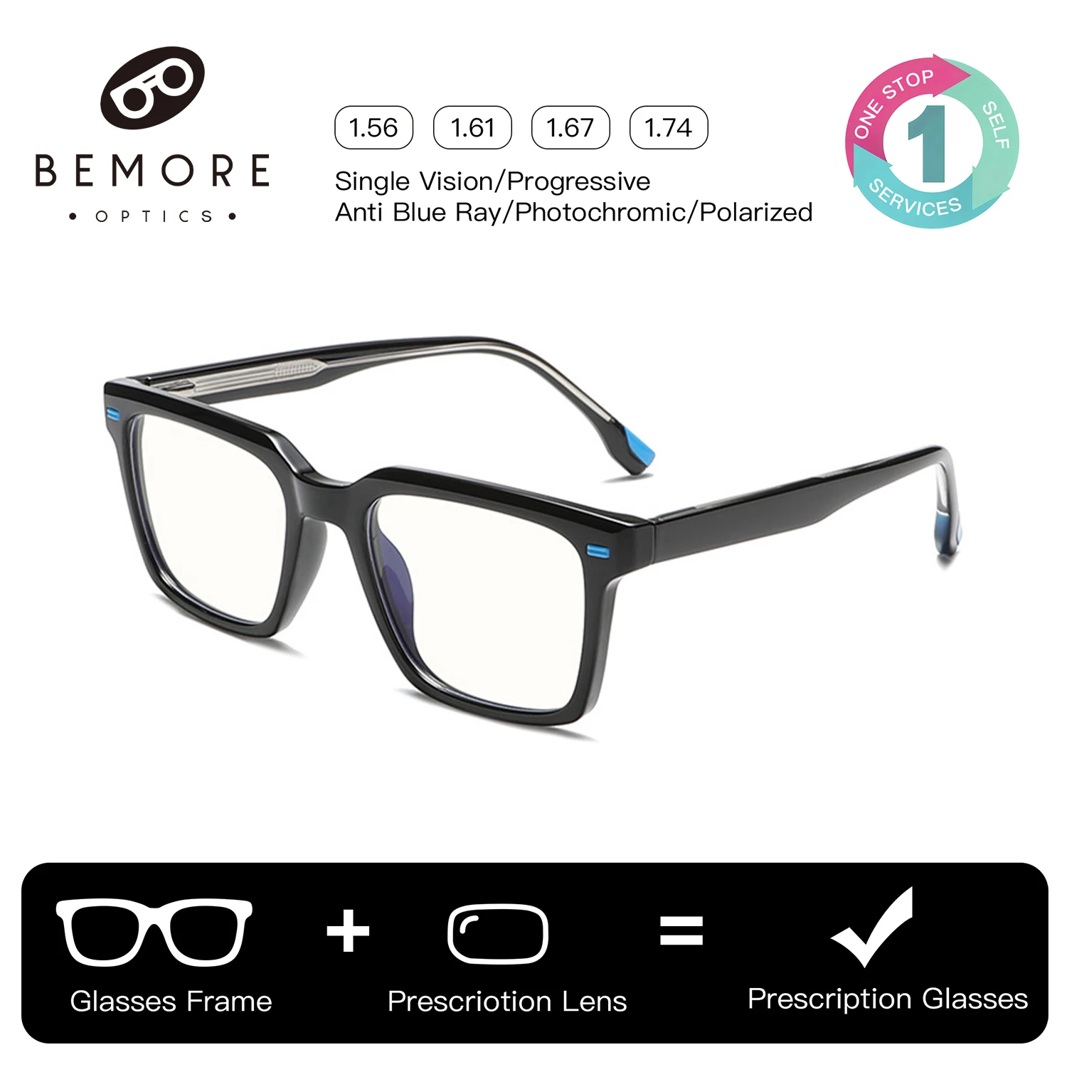 BEMORE Square Acetate Prescription Glasses Photochromic Anti Blue Light Progressive Men's Optical Eyeglasses
BEMORE Square Acetate Prescription Glasses Photochromic Anti Blue Light Progressive Men's Optical Eyeglasses