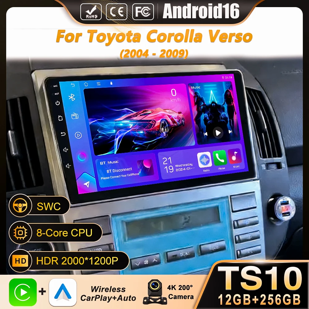 Автомагнитола Carplay, мультимедийный видеоплеер, экран для автомобиля Toyota Corolla Verso 2004-2009, 8-ядерный Android, 16 FM, 4G, GPS, BT
Автомагнитола Carplay, мультимедийный видеоплеер, экран для автомобиля Toyota Corolla Verso 2004-2009, 8-ядерный Android, 16 FM, 4G, GPS, BT