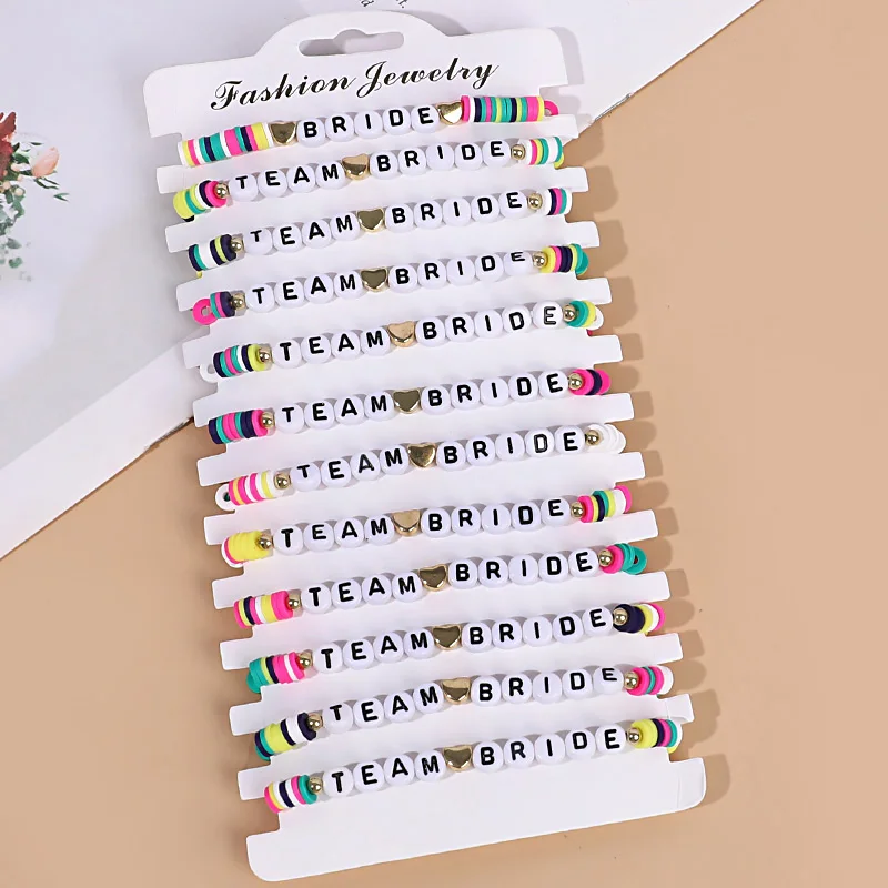 12pcs Multicolor Team Bride Elastic Bracelets Set Bachelorette Party Favors Supplies Bridal Shower Gift Boho Wedding Decorations 
12pcs Multicolor Team Bride Elastic Bracelets Set Bachelorette Party Favors Supplies Bridal Shower Gift Boho Wedding Decorations