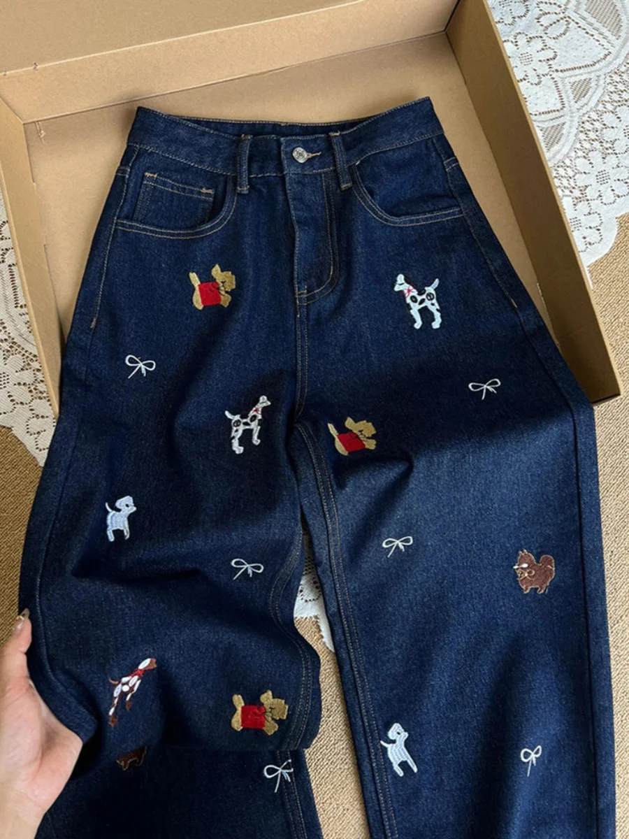 Retro Large Size Deep Blue Embroidered Denim Pants Women's Loose Fit High Waist Wide Leg Floor Length Spring Lazy Feelings
Retro Large Size Deep Blue Embroidered Denim Pants Women's Loose Fit High Waist Wide Leg Floor Length Spring Lazy Feelings