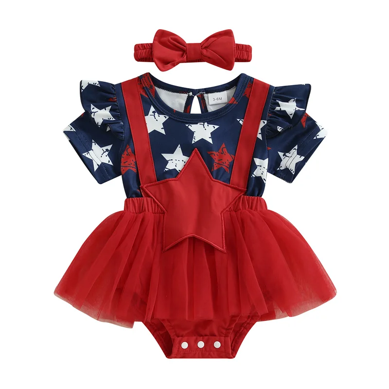 Cathery Newborn Baby Girls Outfits Short Sleeve Stars Print Tulle Patchwork Bodysuits with Bowknot Headband 4th of July Clothing
Cathery Newborn Baby Girls Outfits Short Sleeve Stars Print Tulle Patchwork Bodysuits with Bowknot Headband 4th of July Clothing