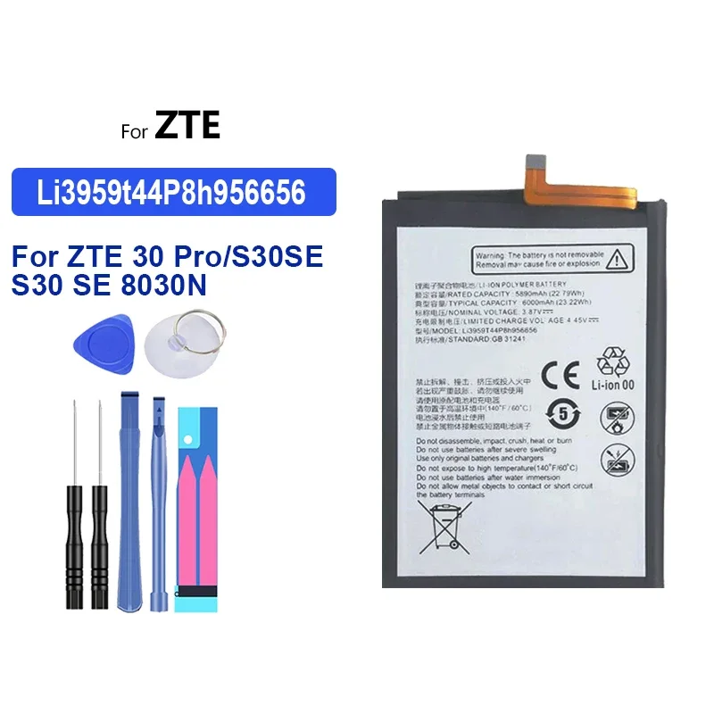 Mobile Phone Battery For Zte 30 Pro ZTE30 Pro S30SE S30 SE 8030N 6000mAh Lightweight Li3959t44P8h956656 Premium Replacement
Mobile Phone Battery For Zte 30 Pro ZTE30 Pro S30SE S30 SE 8030N 6000mAh Lightweight Li3959t44P8h956656 Premium Replacement