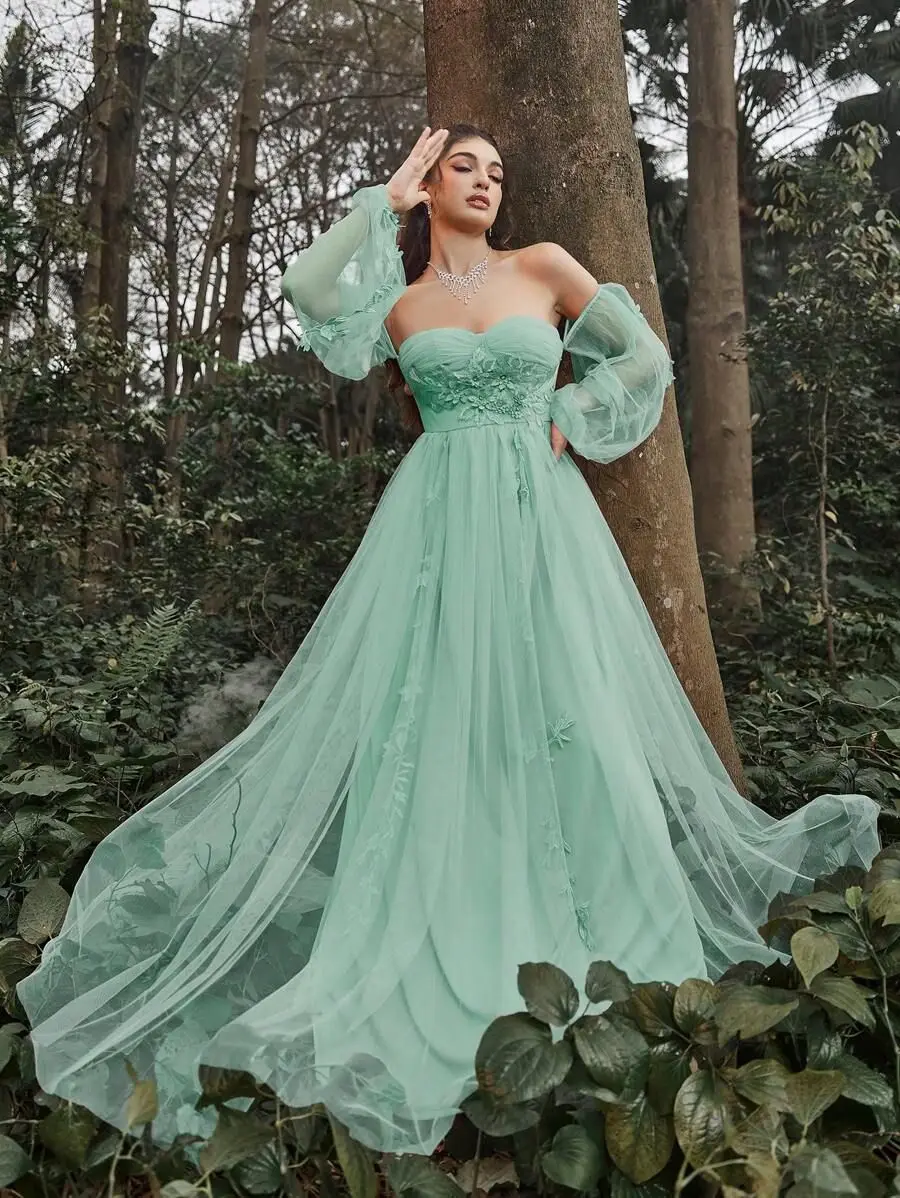 Elegant Off the Shoulder Prom Dresses A-line Long Sleeve Backless Sweetheart Graduation Dress Floral Appliques Evening Gowns
Elegant Off the Shoulder Prom Dresses A-line Long Sleeve Backless Sweetheart Graduation Dress Floral Appliques Evening Gowns