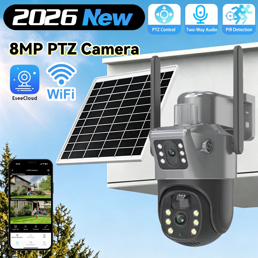 Solar PTZ Camera 4K 8MP WIFI Dual Lens PTZ 5G WIFI 360 ° Dual Screen PIR Tracking Outdoor Security CCTV Surveillance IP Camera
Solar PTZ Camera 4K 8MP WIFI Dual Lens PTZ 5G WIFI 360 ° Dual Screen PIR Tracking Outdoor Security CCTV Surveillance IP Camera