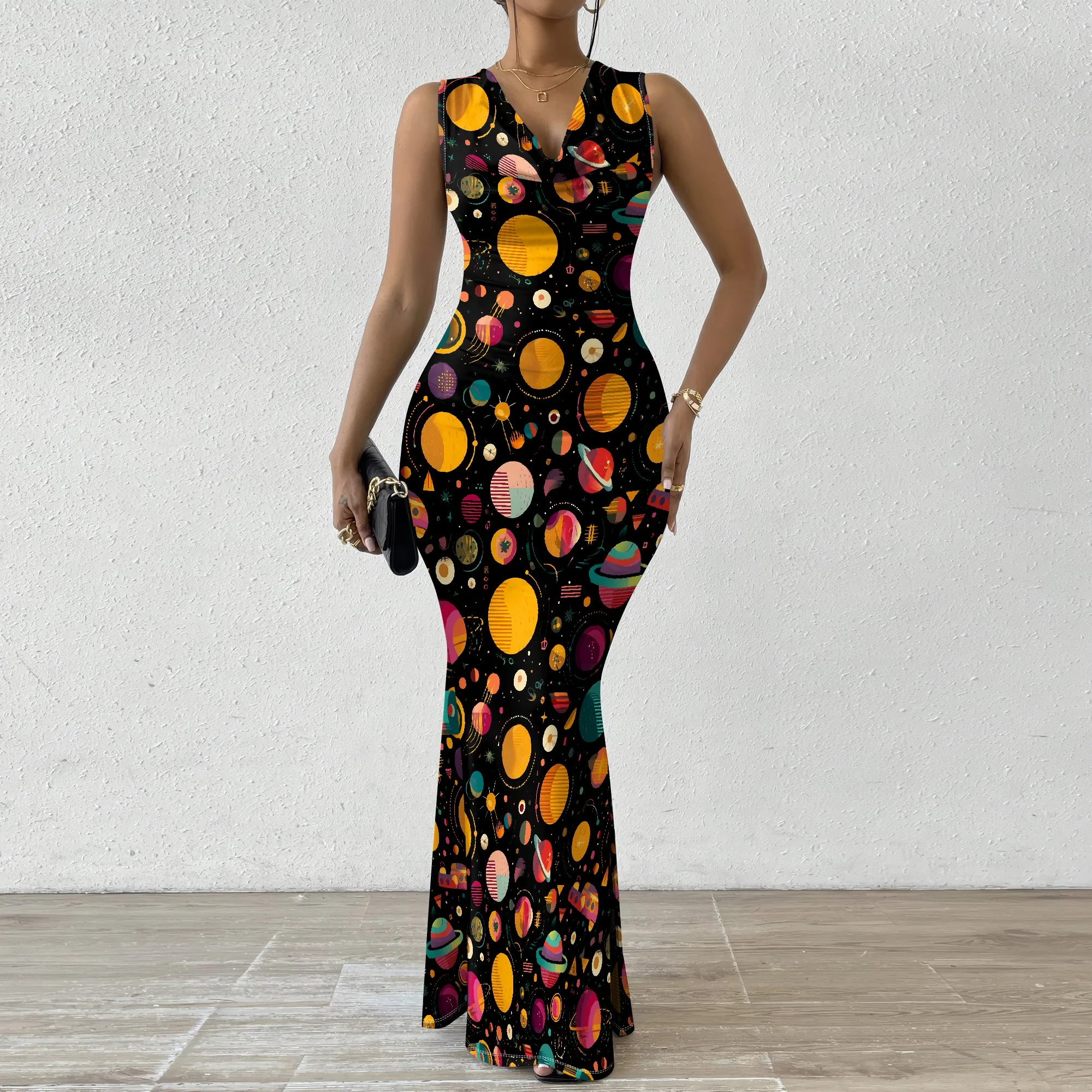 Galaxy Print Maxi Dress XS-2XL Sleeveless V-Neck Bodycon Long Dress for Space Theme Party or Art Fashion Night
Galaxy Print Maxi Dress XS-2XL Sleeveless V-Neck Bodycon Long Dress for Space Theme Party or Art Fashion Night