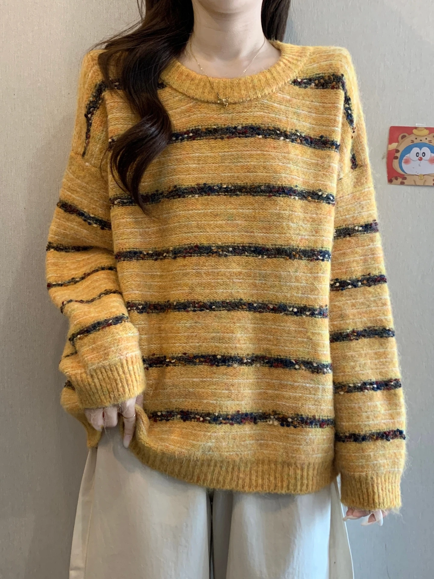 Striped Knitted Base Shirt Sweater Women's Spring Autumn New Large Size Fat MM Slimming Trendy Top Korean Style
Striped Knitted Base Shirt Sweater Women's Spring Autumn New Large Size Fat MM Slimming Trendy Top Korean Style