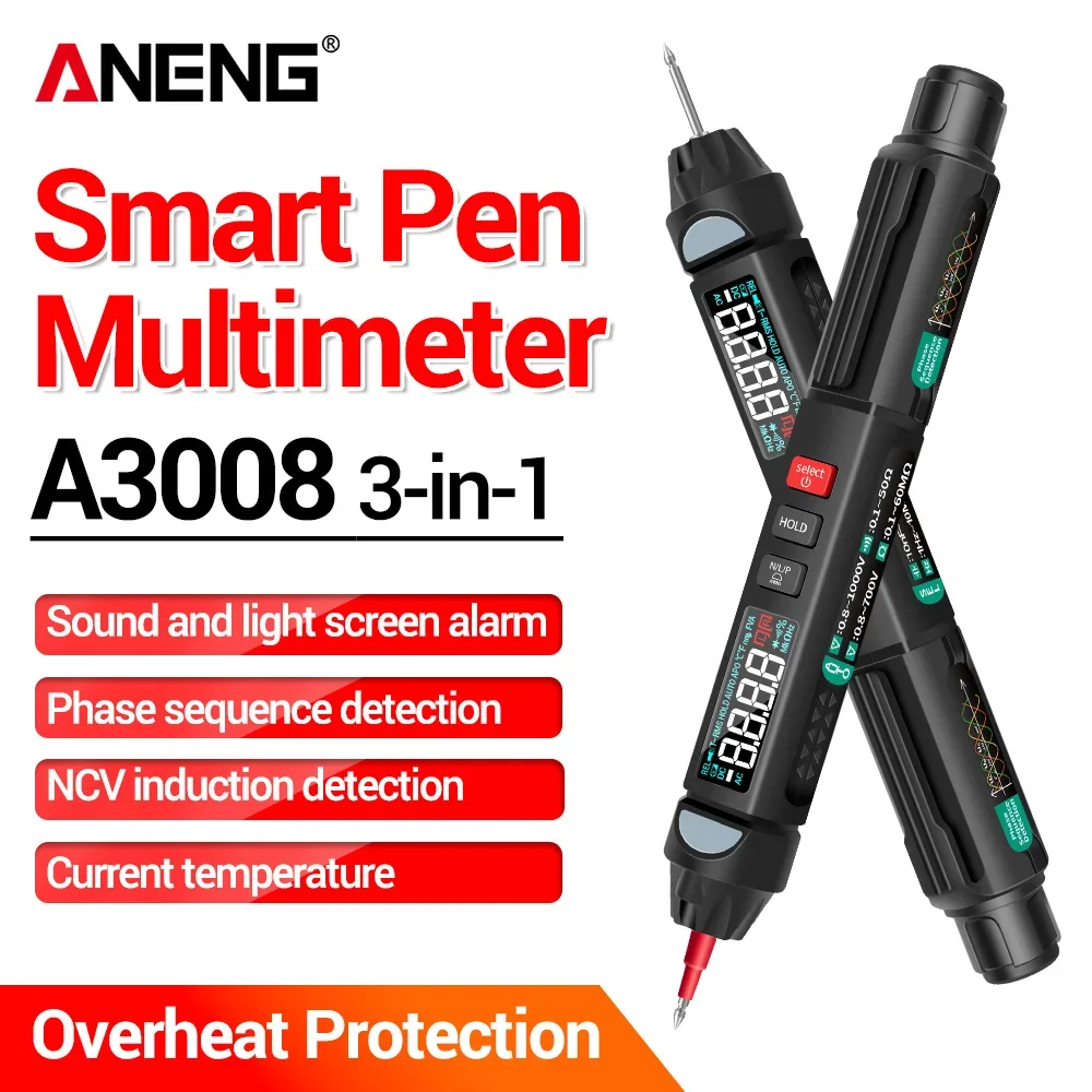 ANENG A3008 Digital Intelligent Professional Multimeter Sensor Pen Tester 6000 CountsCurrent Meter Non-Contact Voltmeter
ANENG A3008 Digital Intelligent Professional Multimeter Sensor Pen Tester 6000 CountsCurrent Meter Non-Contact Voltmeter