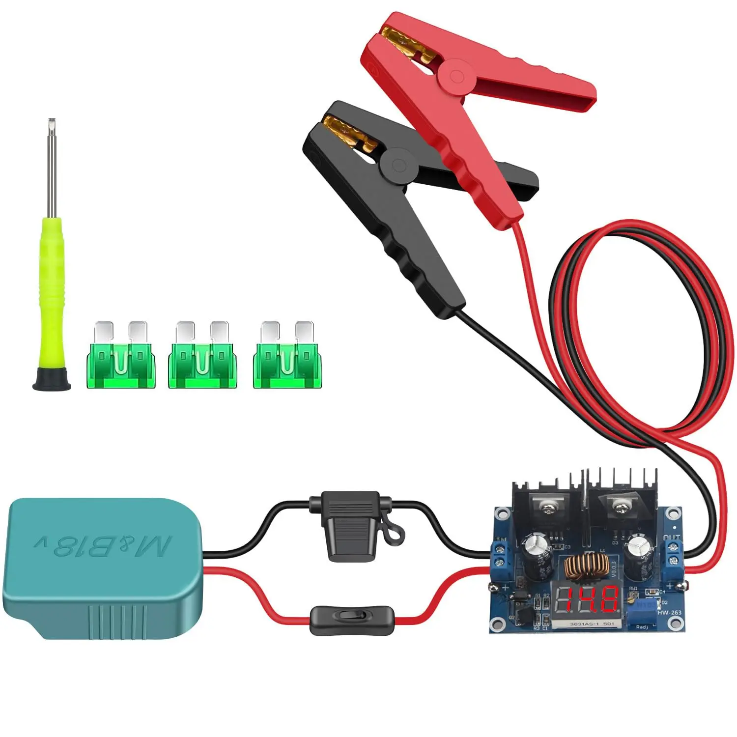 Перемычки, батарея 18 В, совместимая с 2 футами, 14 AWG, с предохранителем стабилизатора напряжения и цифровым дисплеем
Перемычки, батарея 18 В, совместимая с 2 футами, 14 AWG, с предохранителем стабилизатора напряжения и цифровым дисплеем