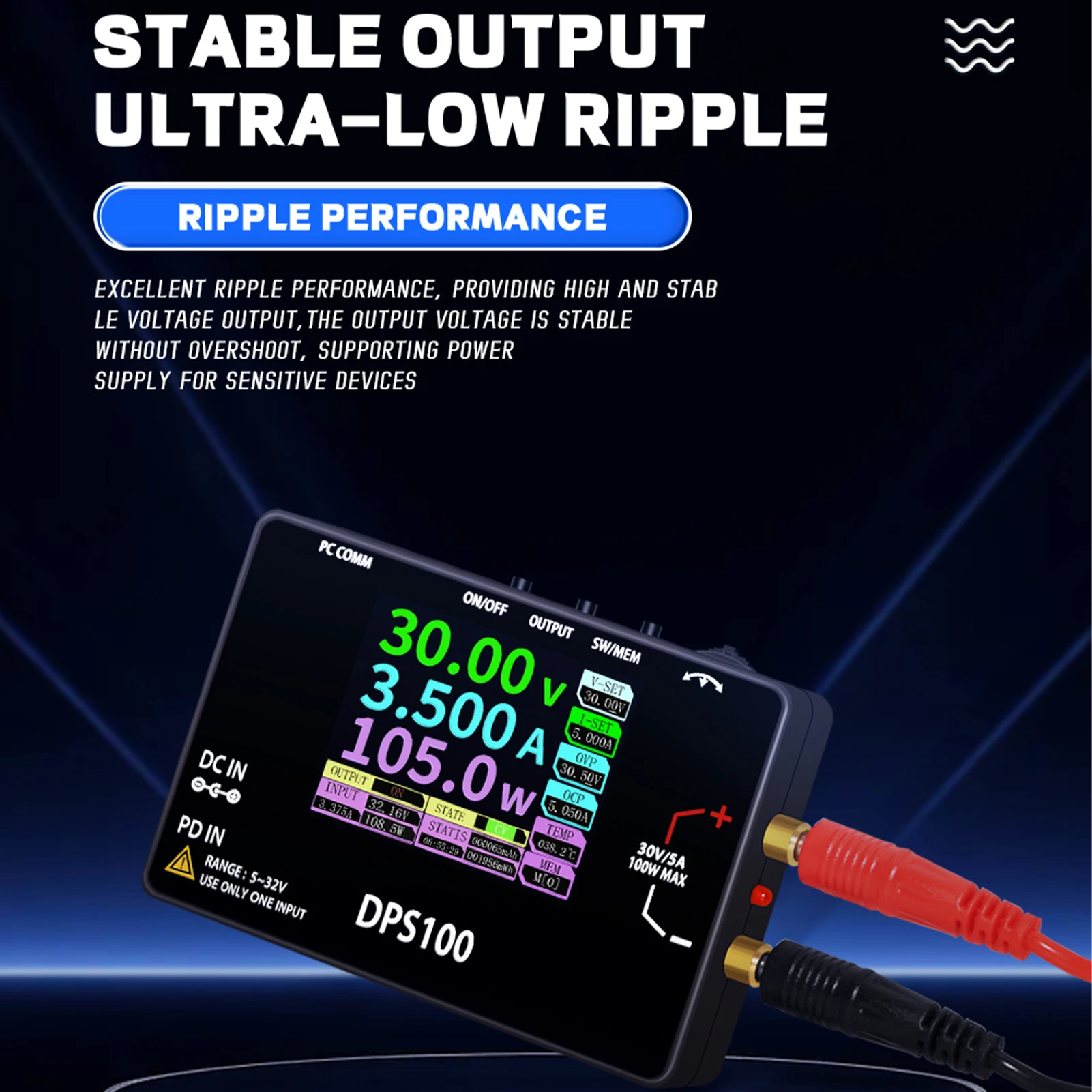 Adjustable Power 100W 30V 5A Power Supply Portable Digital Supply Multiple Protection Low Temperature Wave High Efficiency with
Adjustable Power 100W 30V 5A Power Supply Portable Digital Supply Multiple Protection Low Temperature Wave High Efficiency with