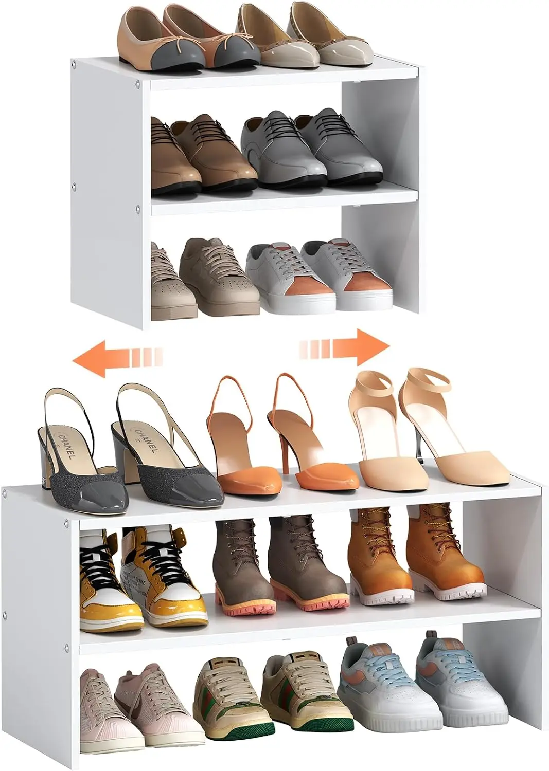 2-Tier Expandable White Shoe Rack Organizer for Closet, Stackable Shoe Rack Storage Shelf, Small Iron Wood Combination Shoe
2-Tier Expandable White Shoe Rack Organizer for Closet, Stackable Shoe Rack Storage Shelf, Small Iron Wood Combination Shoe